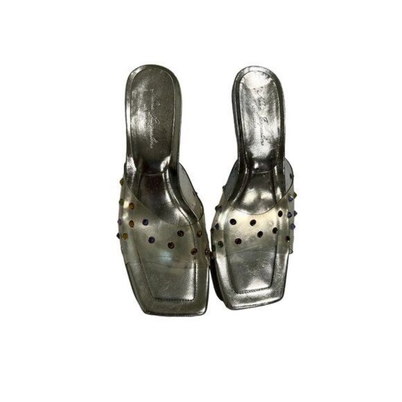 Nana Jacqueline Silver Slip On Sandals With Colorful...